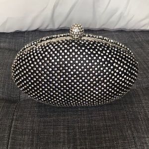 Black and silver gem clutch purse with chain
